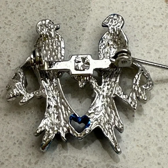Vintage Blue Lovebirds Brooch Pin Silver Tone Enamel - Picture 6 of 7